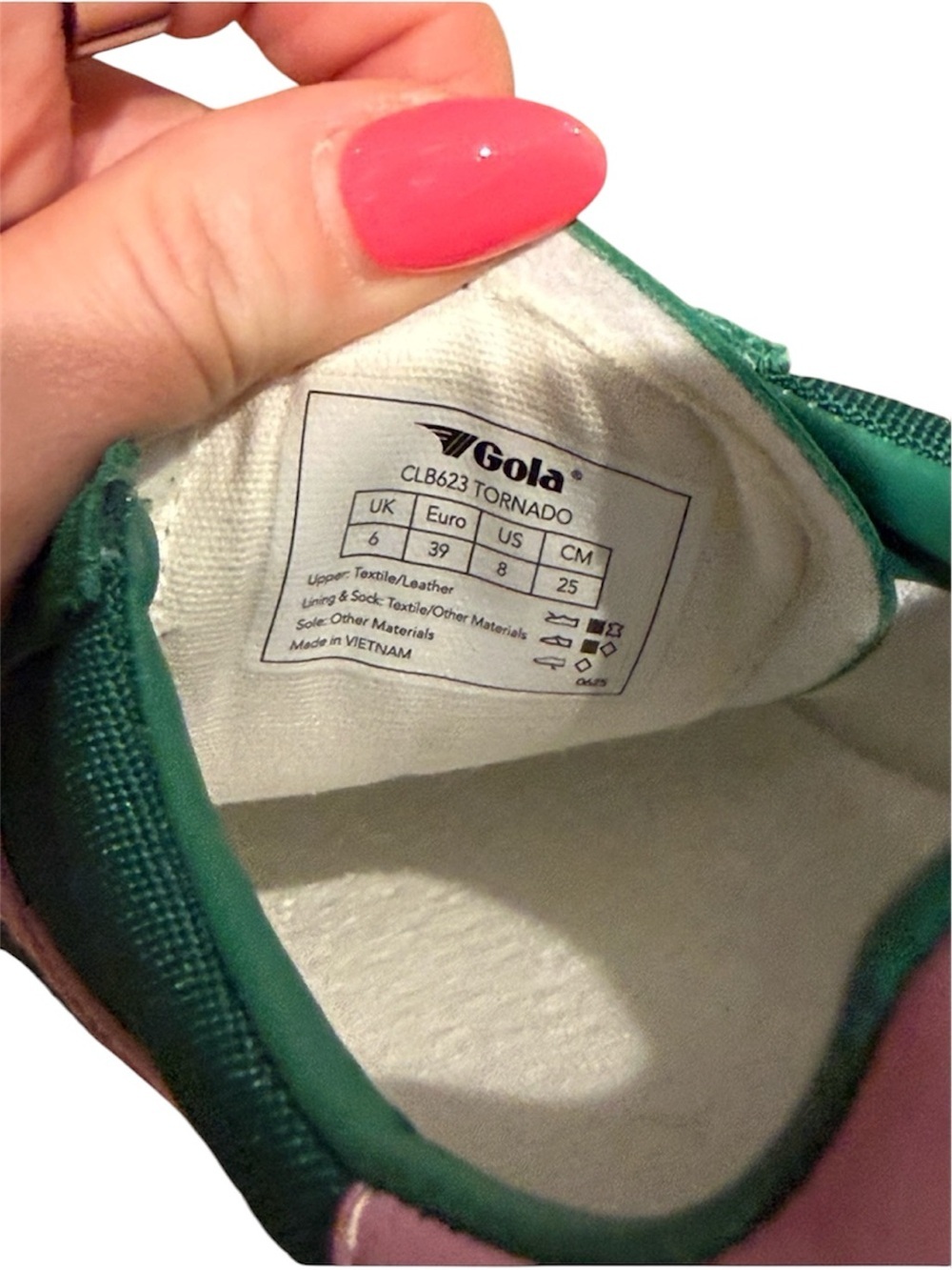 Gola Green Suede Sneakers with Pink Stripes Retro Sneakers - Picture 5 of 6